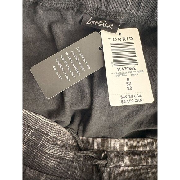 Lovesick +5 Black Acid Wash Drawstring Star Skeleton Bones Graphic Jogger Pants - Picture 7 of 7